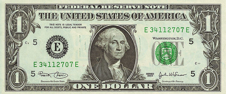A so-called Dollar Bill or Note as it is formally known.  Credit: Wikimedia Commons